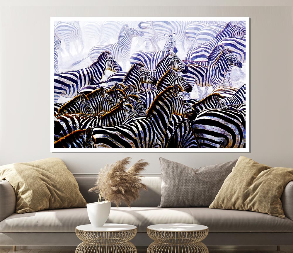 Zebra Stampede Print Poster Wall Art