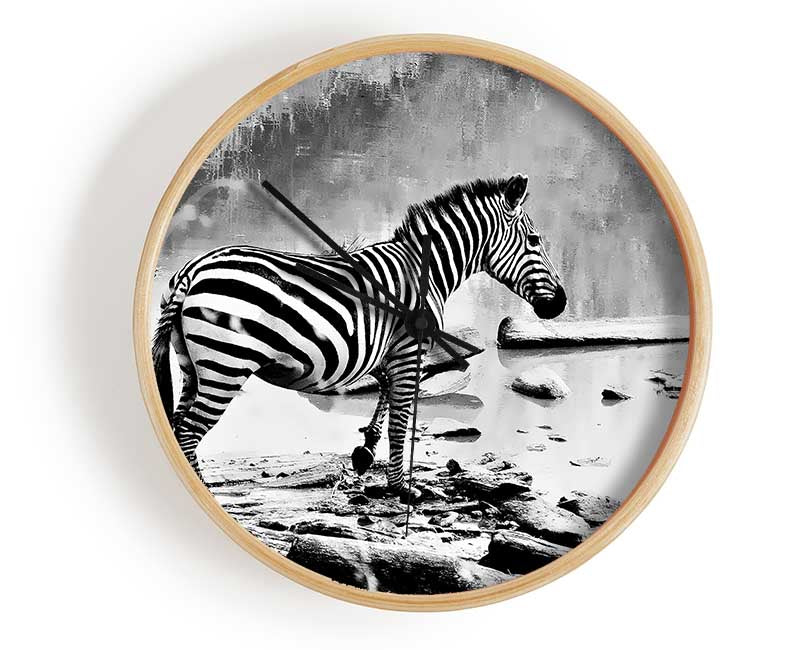 Zebras Watering Hole B n W Clock - Wallart-Direct UK