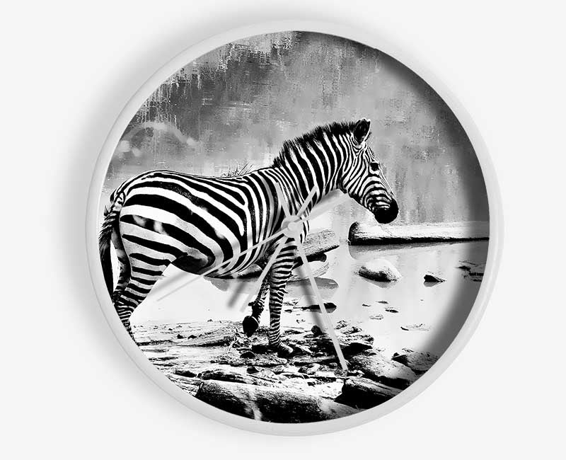 Zebras Watering Hole B n W Clock - Wallart-Direct UK