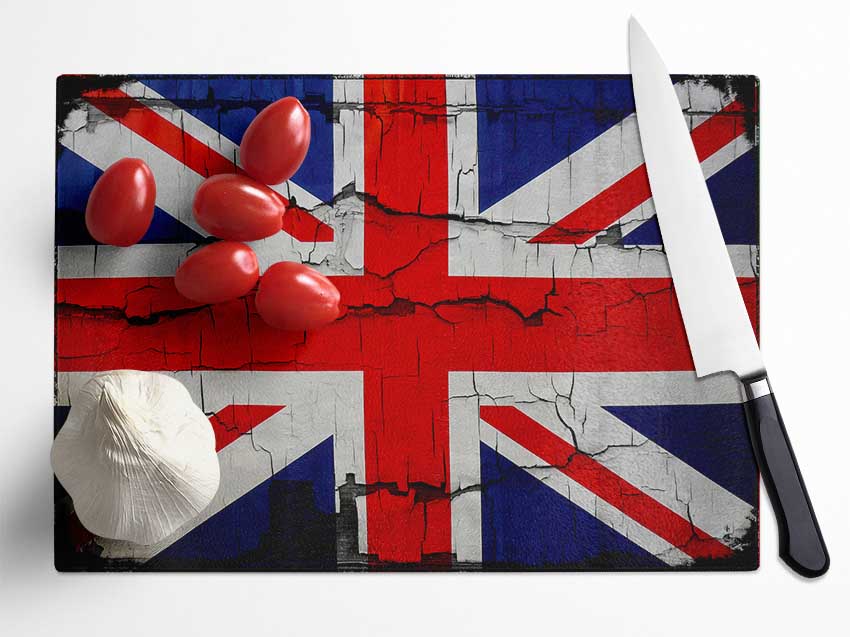 United Kingdom Flag Cracked Glass Chopping Board