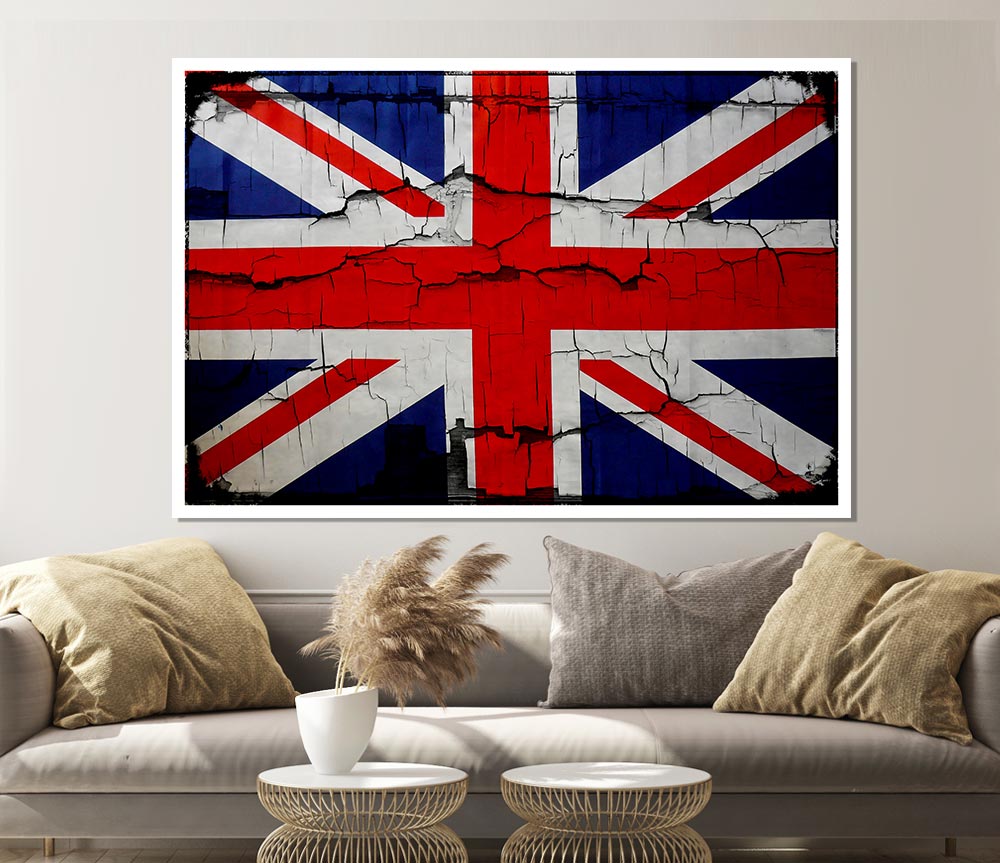 United Kingdom Flag Cracked Print Poster Wall Art