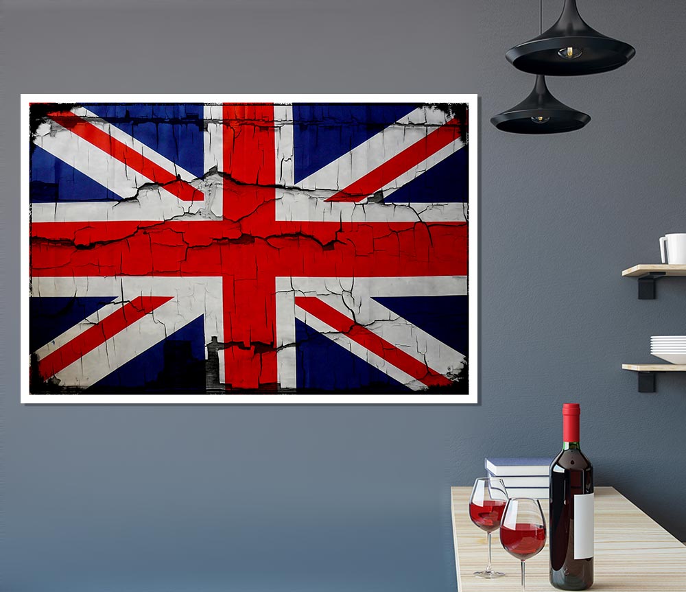 United Kingdom Flag Cracked Print Poster Wall Art