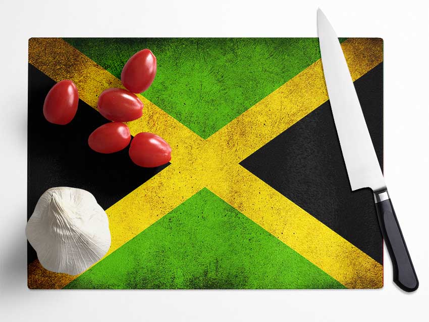 Jamaican Grunge Flag Glass Chopping Board