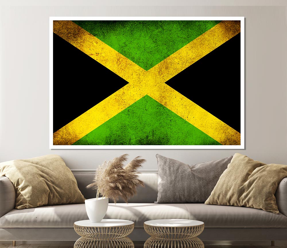 Jamaican Grunge Flag Print Poster Wall Art