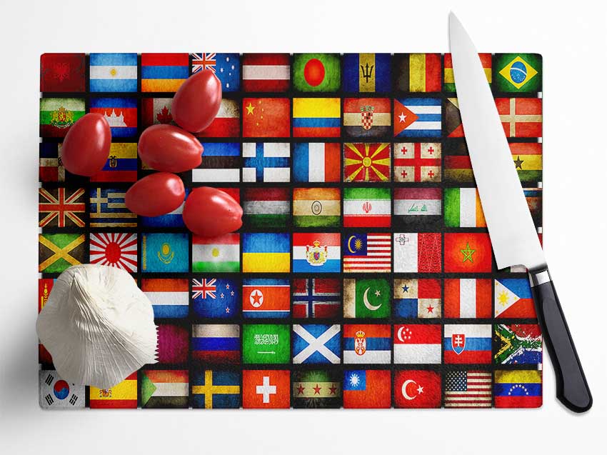 Flags Of The World Glass Chopping Board