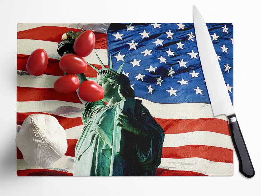 Stars And Stripes With Lady Liberty Glass Chopping Board