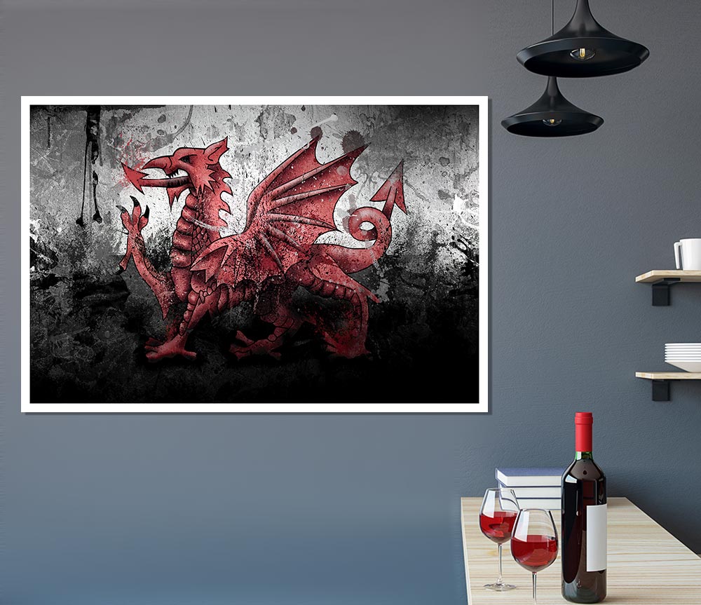 Welsh Dragon Grunge Print Poster Wall Art