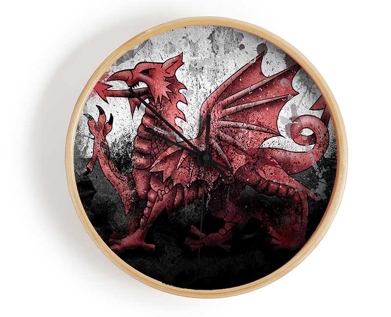 Welsh Dragon Grunge Clock - Wallart-Direct UK