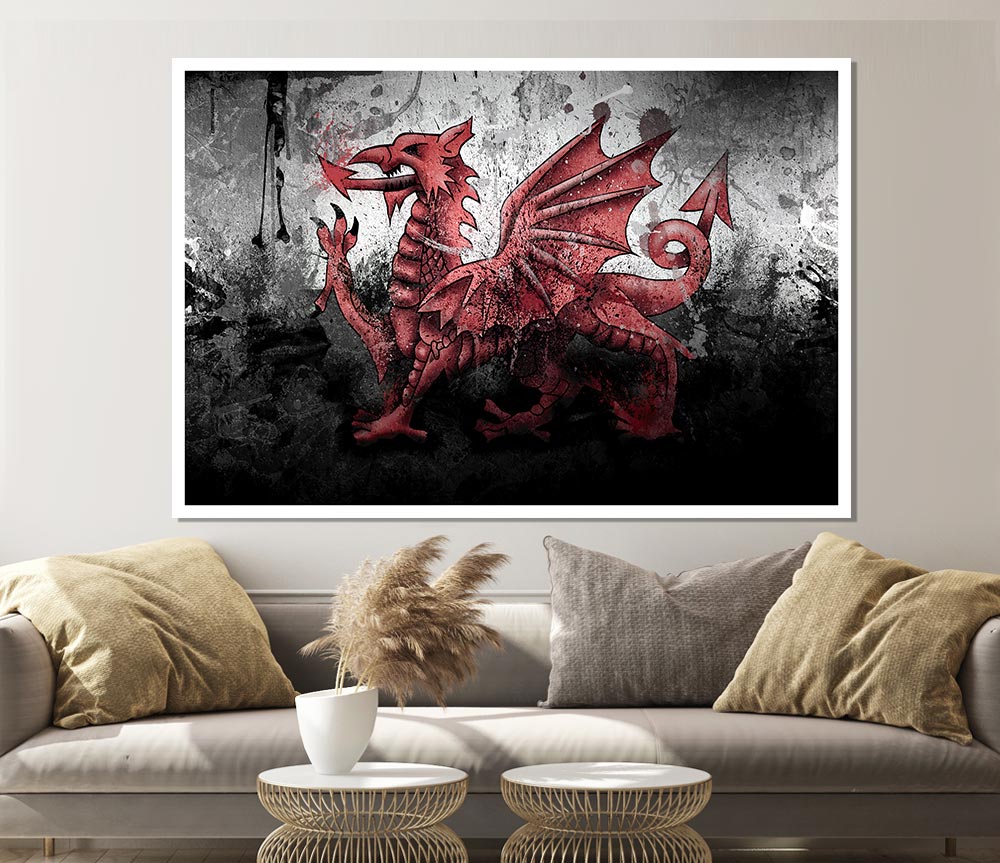 Welsh Dragon Grunge Print Poster Wall Art
