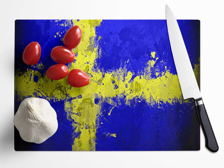 Sweden Grunge Flag Glass Chopping Board
