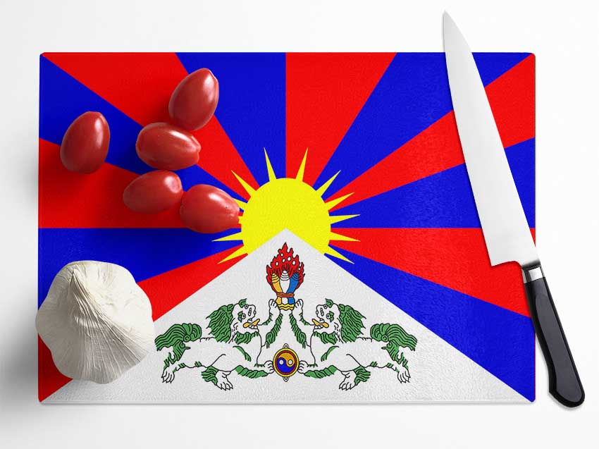 Tibetan Flag Glass Chopping Board