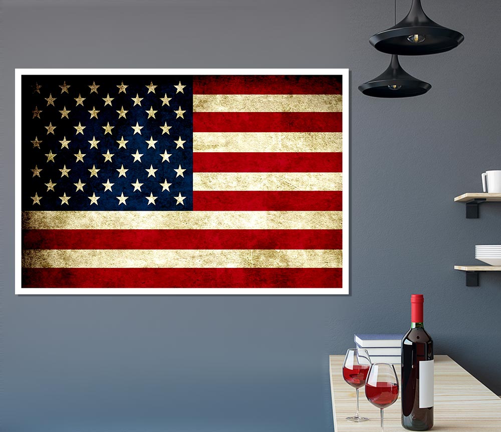 Grunge Flag Of America Print Poster Wall Art