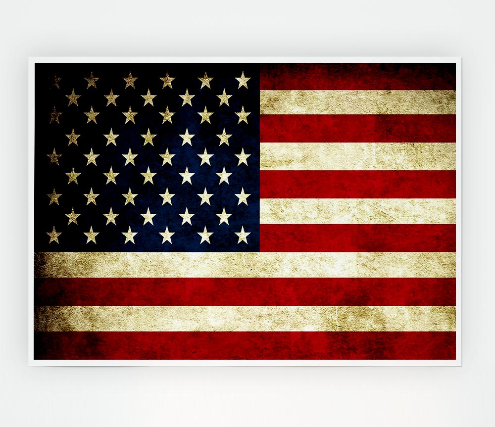 Grunge Flag Of America Print Poster Wall Art
