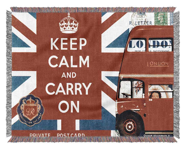 Uk Flag And Bus Woven Blanket