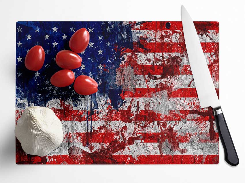 Usa American Flag Grunge Glass Chopping Board