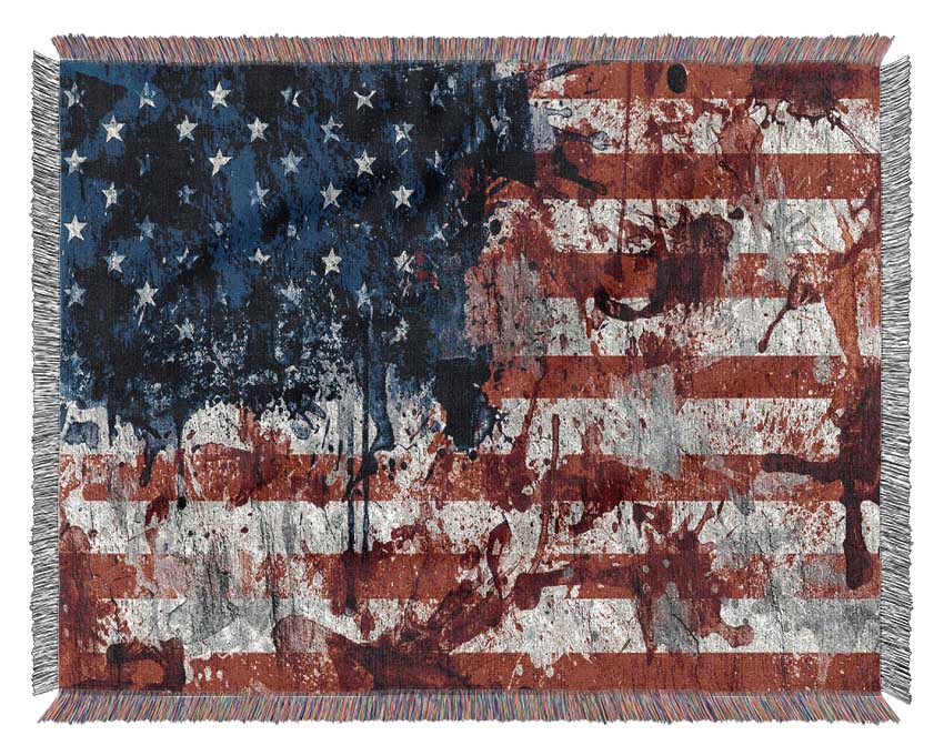 Usa American Flag Grunge Woven Blanket