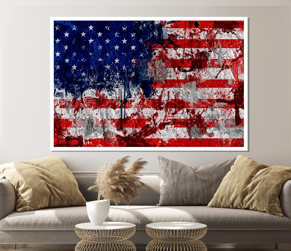 Usa American Flag Grunge Print Poster Wall Art