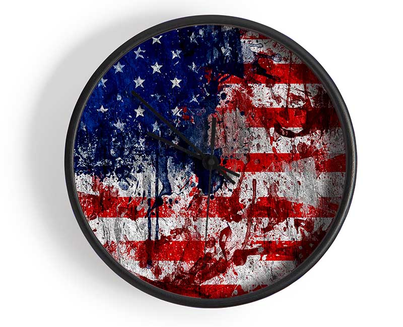 Usa American Flag Grunge Clock - Wallart-Direct UK
