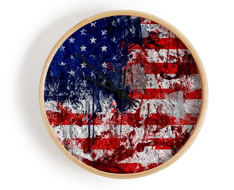 Usa American Flag Grunge Clock - Wallart-Direct UK