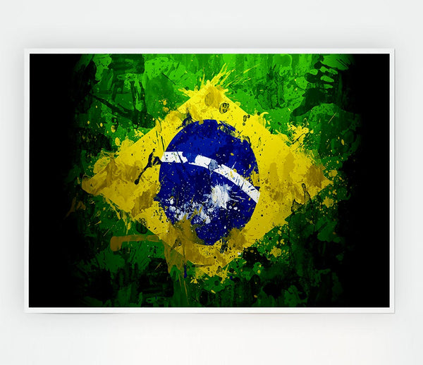 Brazilian Flag Grunge Print Poster Wall Art