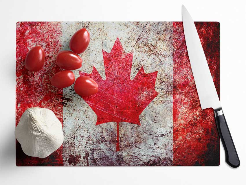 Canada Flag Grunge Glass Chopping Board