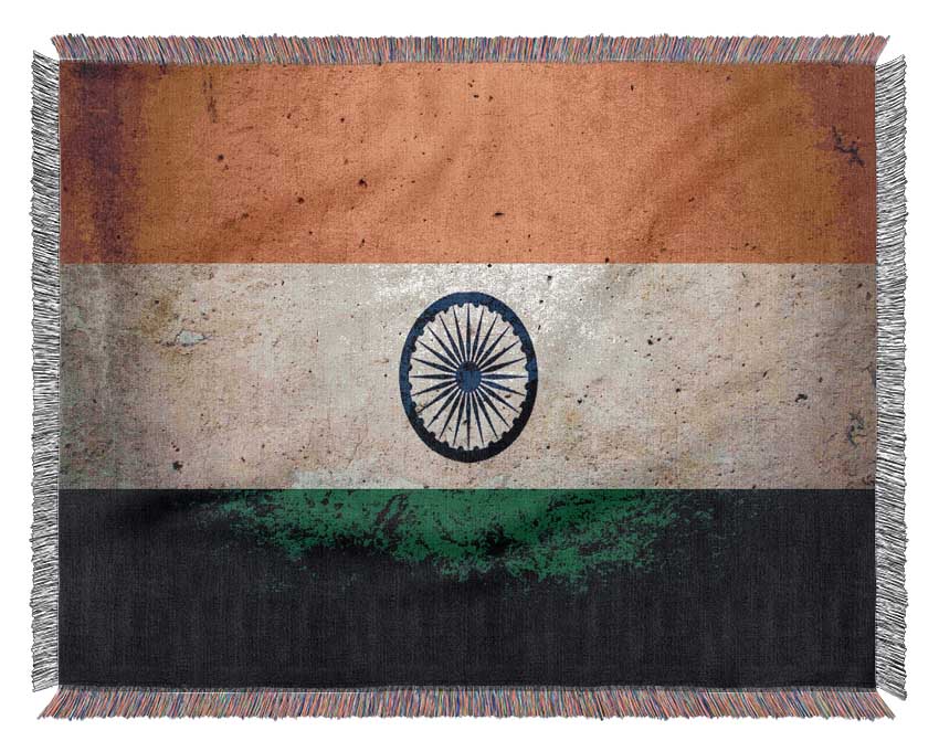 Indian Grunge Flag Woven Blanket