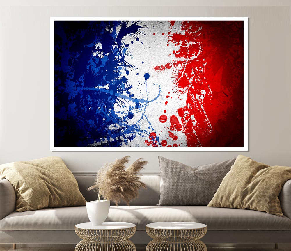 French Flag Grunge Print Poster Wall Art
