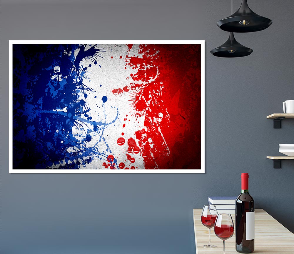 French Flag Grunge Print Poster Wall Art
