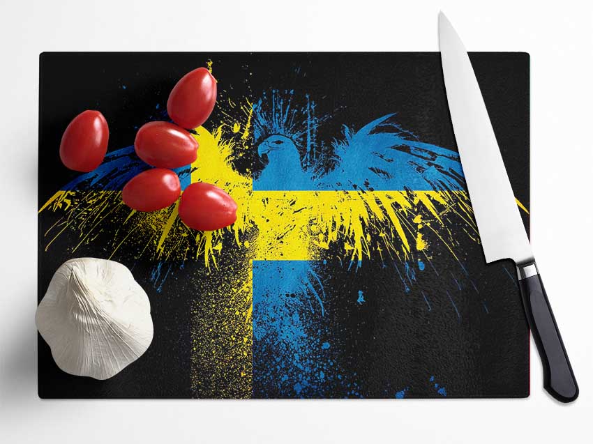 Swedish Flag Eagle Glass Chopping Board