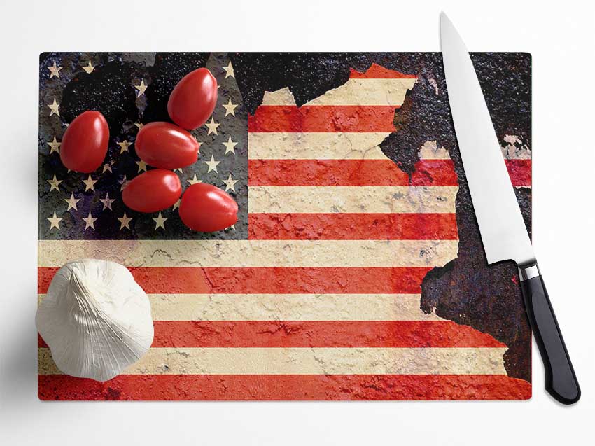 American Flag Cracked Glass Chopping Board