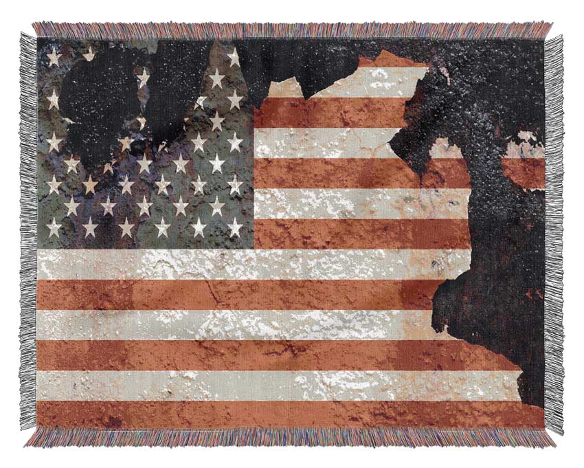 American Flag Cracked Woven Blanket