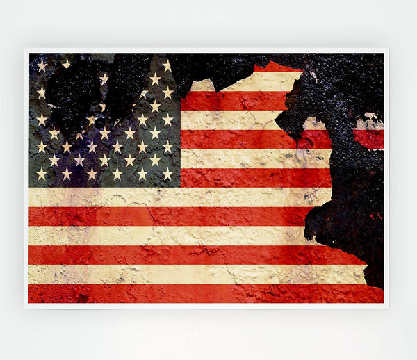American Flag Cracked Print Poster Wall Art