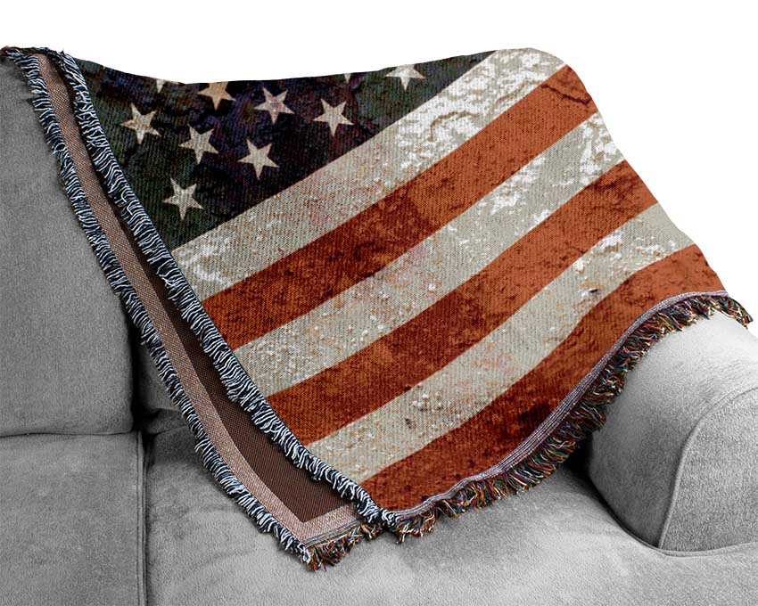 American Flag Cracked Woven Blanket