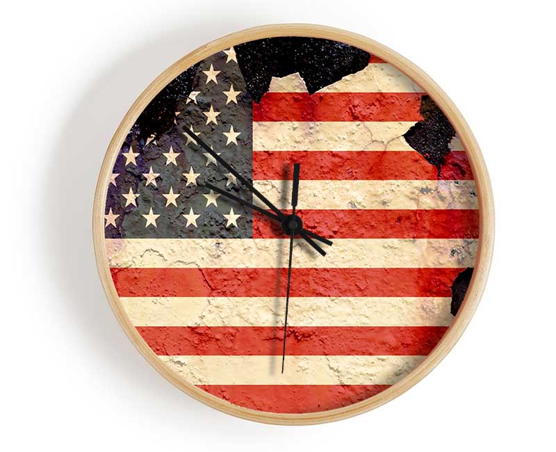 American Flag Cracked Clock - Wallart-Direct UK