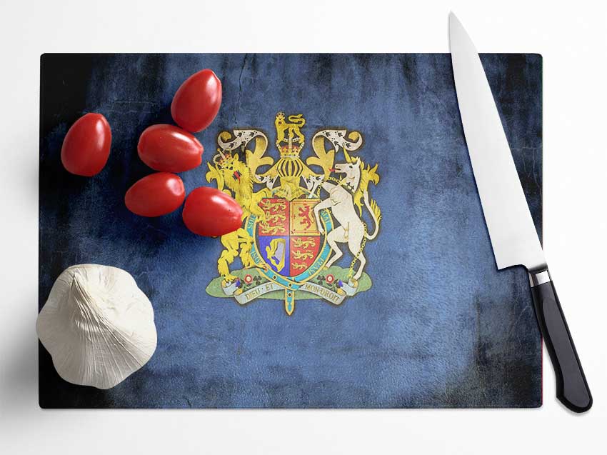 England Coat Of Arms Glass Chopping Board