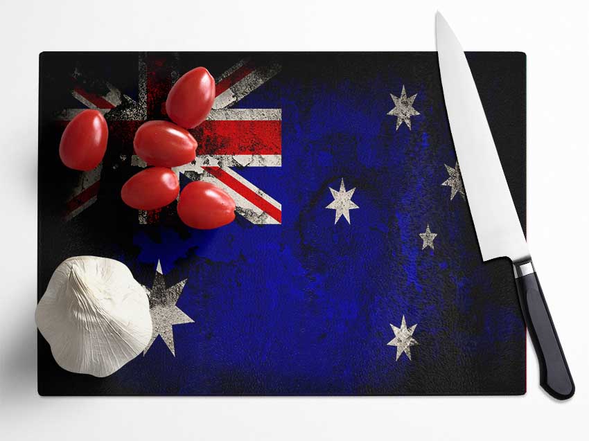 Australian Flag Grunge Glass Chopping Board