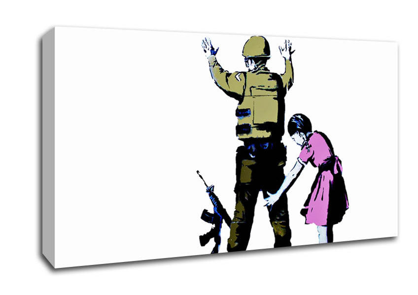 Picture of Child Frisking Soldier Wide Canvas Wall Art