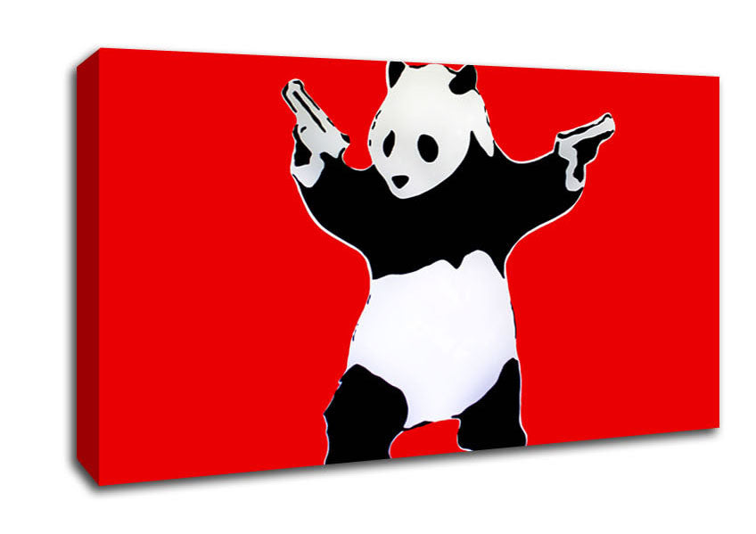 Picture of Panda Hold-Up Red Wide Canvas Wall Art