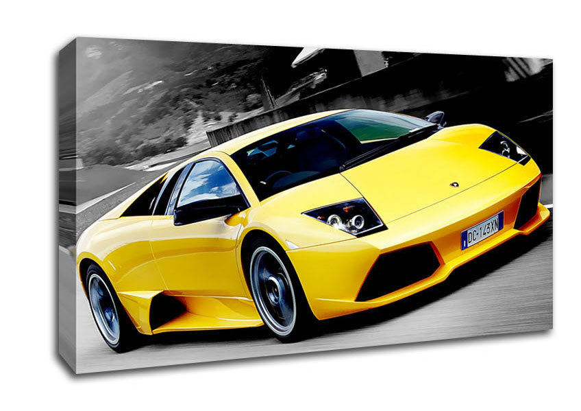 Picture of Lamborghini On The Move Yellow Wide Canvas Wall Art