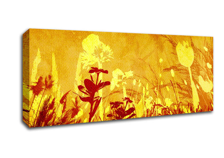 Picture of Golden Slash Flowers Panoramic Canvas Wall Art