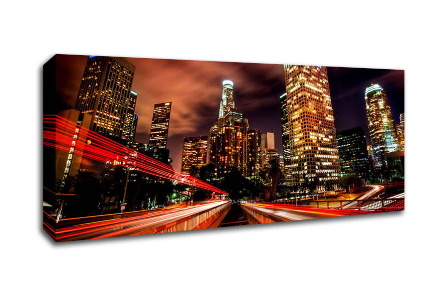 Picture of Downtown Los Angeles At Night Panoramic Canvas Wall Art