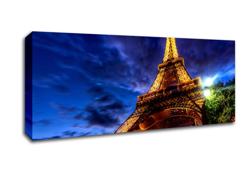 Picture of Eiffel Tower Golden Blues Panoramic Canvas Wall Art