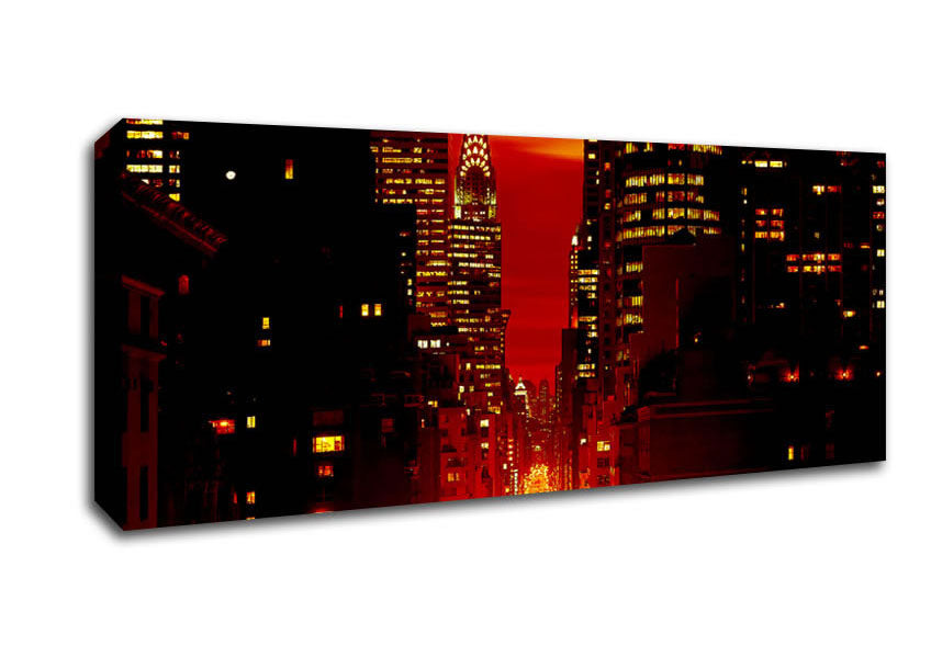 Picture of Empire State Building Fire Red Panoramic Canvas Wall Art