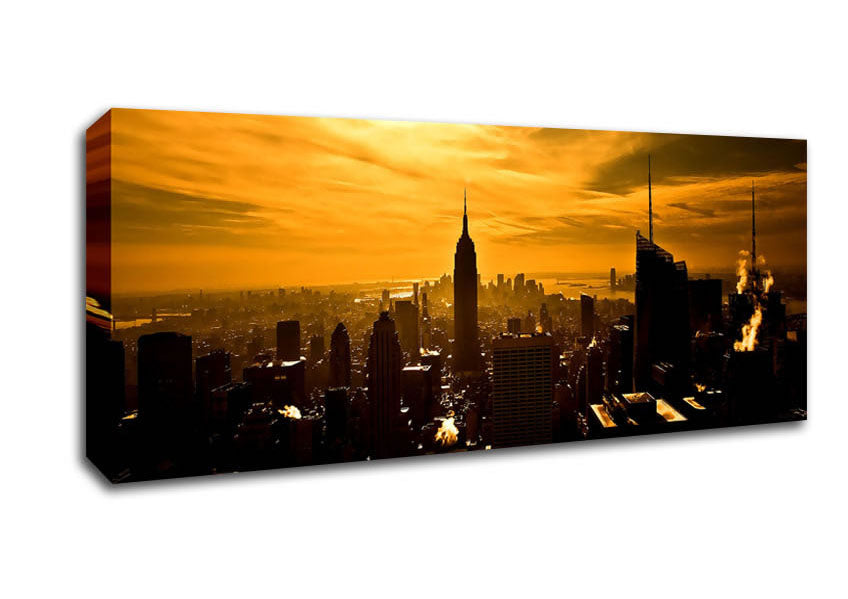 Picture of Empire State Building New York City Golden Sunset Panoramic Canvas Wall Art