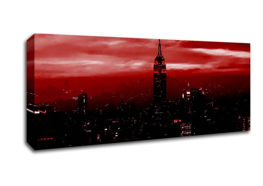 Picture of Empire State Building Red Glow Panoramic Canvas Wall Art