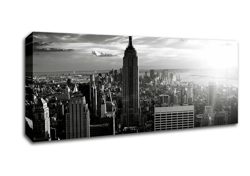 Picture of Empire State Building Sun Glow B n W Panoramic Canvas Wall Art