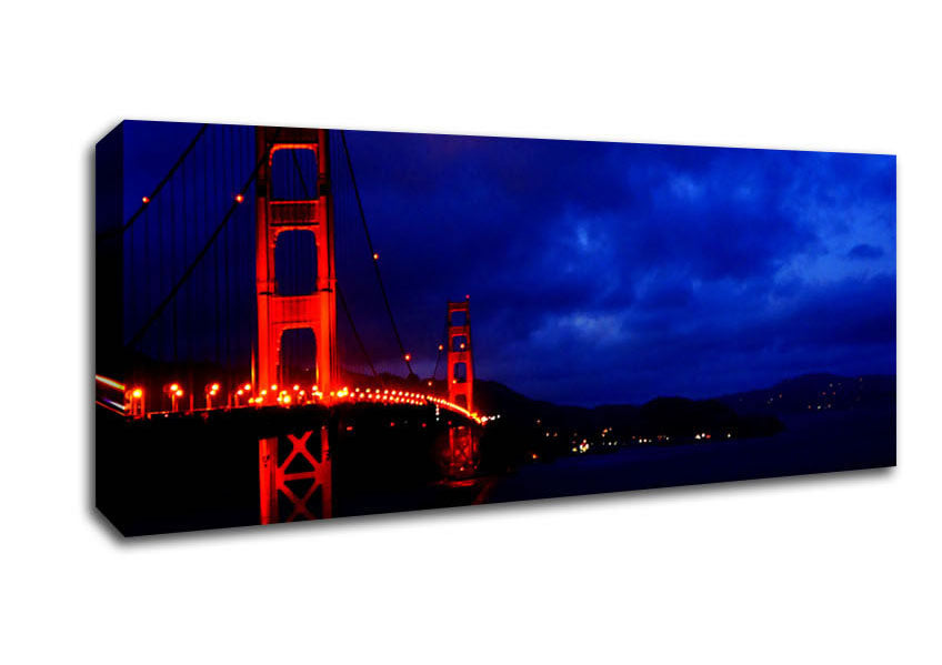 Picture of Golden Gate Bridge Red Lights Panoramic Canvas Wall Art