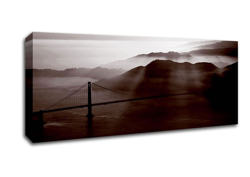 Picture of Goldon Gate Bridge Misty Morning Brown Panoramic Canvas Wall Art