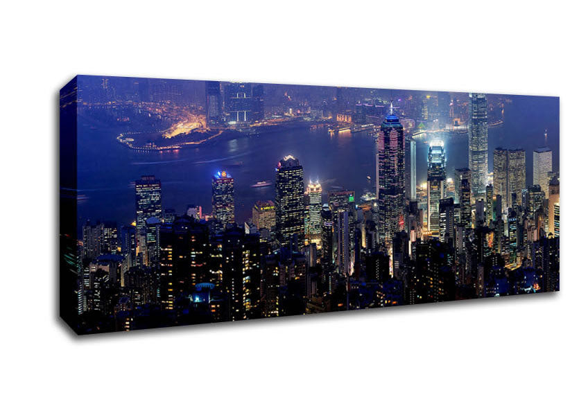 Picture of Hong Kong Harbour Night Mist Panoramic Canvas Wall Art