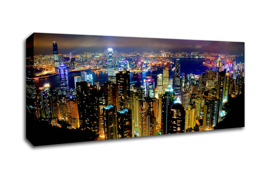 Picture of Hong Kong Night Light Panoramic Canvas Wall Art